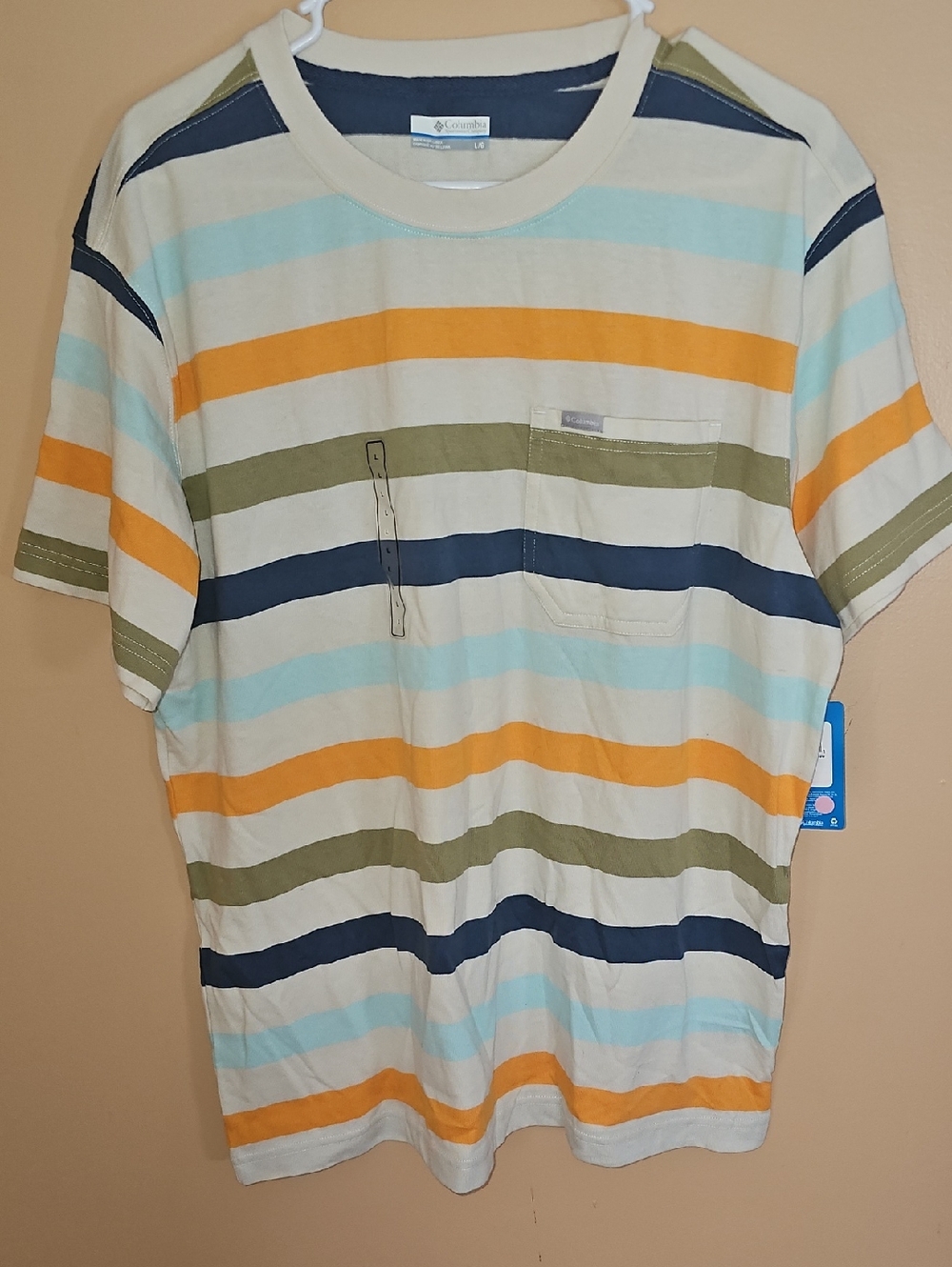 Columbia Glendoveer Pocket Tee Mens Sz Large Short Sleeve Shirt  Striped NEW